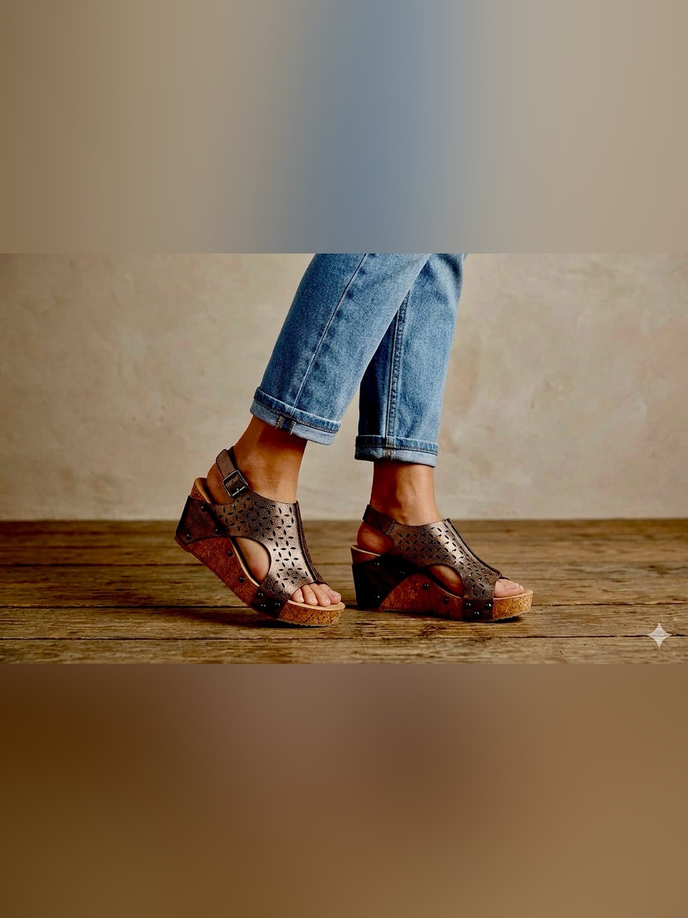 Pierre Dumas Bronze Cutout Cork Wedge Sandals